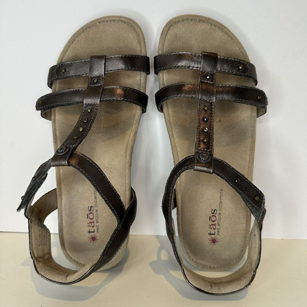 Taos Sandals Trophy Pewter Gray Leather Cork studded Women's 7 Comfort Walking - Picture 7 of 9